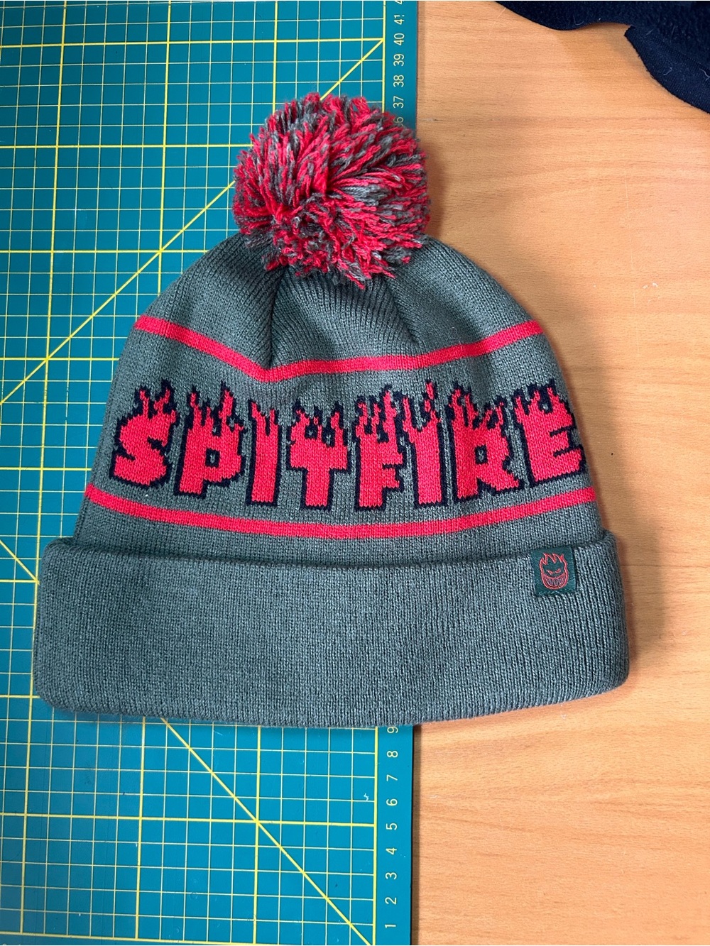 Vintage Spitfire flame logo pom pom skater beanie